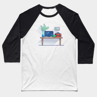 Table, Laptop, Cup, Bowl, Leaf, Vas, Picture And workbag Cartoon Baseball T-Shirt